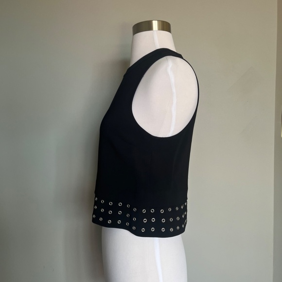 A.L.C. Black Crepe Henson Eyelets Sleeveless Cocktail Studded Crop Top Blouse 2 - Picture 4 of 13